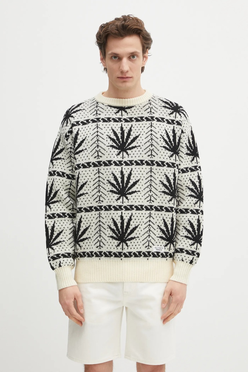 Vlněný svetr Wacko Maria Hightimes pánský, béžová barva, hřejivý, HIGHTIMES-WM-KN05