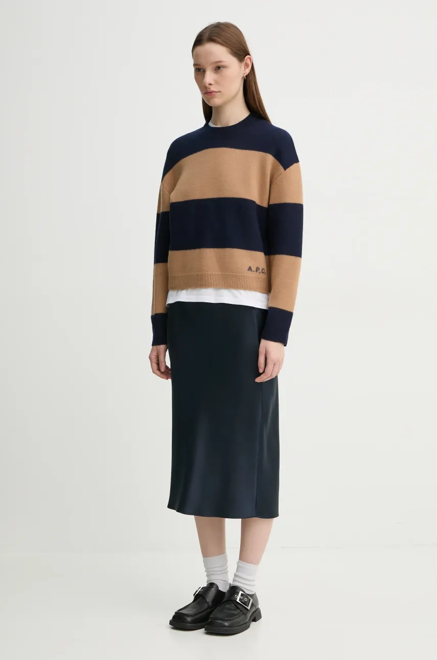 Шерстяной свитер A.P.C. pull penny женский цвет синий с полугольфом WVBDL.F23370 Шерстяной свитер A.P.C. pull penny женский цвет синий с полугольфом WVBDL.F23370