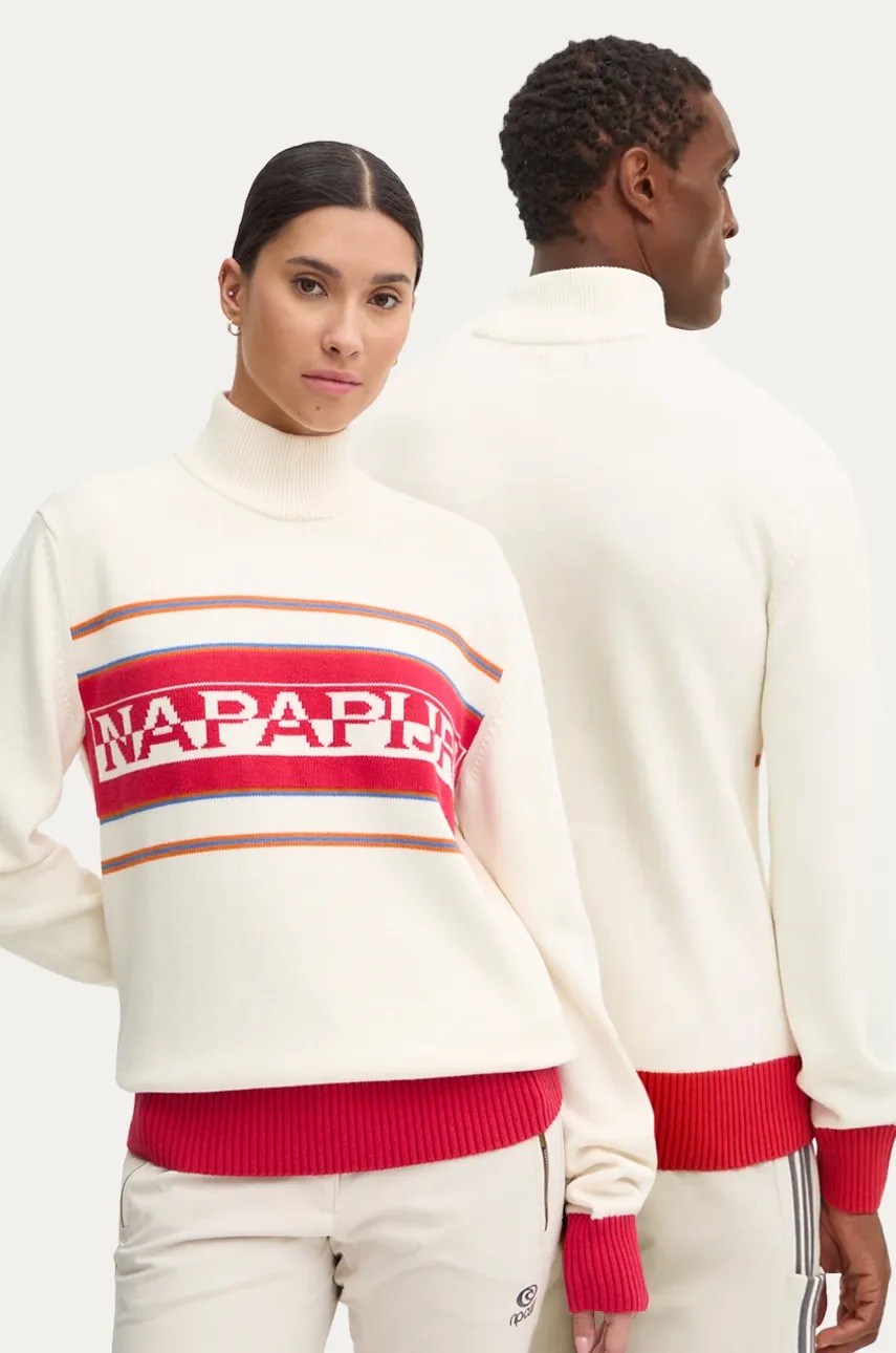 Napapijri pulover din amestec de lana D-Sardona culoarea bej, cu turtleneck, NP0A4I2AN1J1
