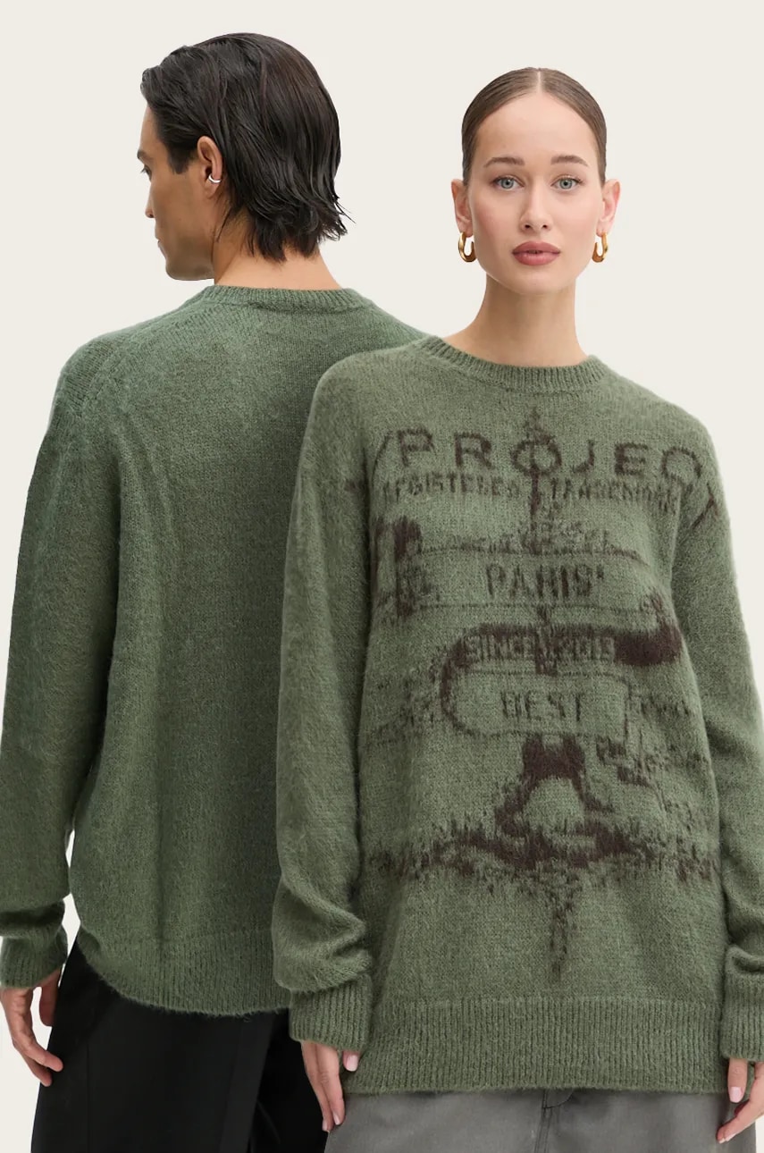Y/Project pulover cu un strop de mohair PARIS' BEST JACQUARD PULLOVER culoarea verde, light, 206SW001 Y/Project pulover cu un strop de mohair PARIS' BEST JACQUARD PULLOVER culoarea verde, light, 206SW001