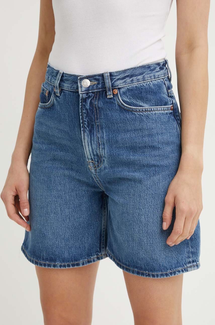 Samsoe Samsoe pantaloni scurti jeans SASHELLY femei, neted, high waist, F24200011 Samsoe Samsoe pantaloni scurti jeans SASHELLY femei, neted, high waist, F24200011