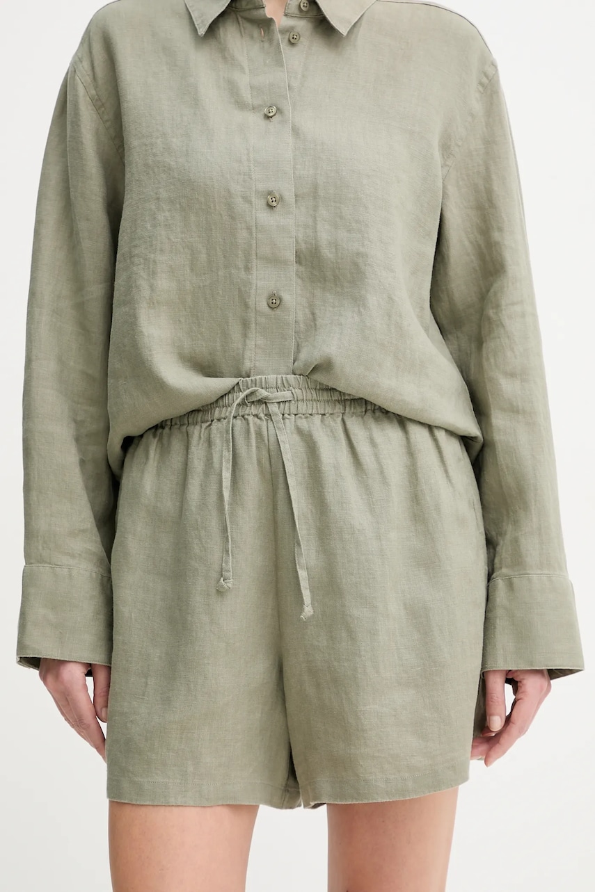 Samsoe Samsoe pantaloni scurti din in MAREN culoarea verde, neted, high waist, F23900001 Samsoe Samsoe pantaloni scurti din in MAREN culoarea verde, neted, high waist, F23900001