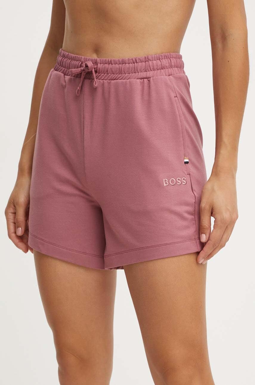 BOSS pantaloni scurti femei, culoarea roz, neted, high waist, 50515554