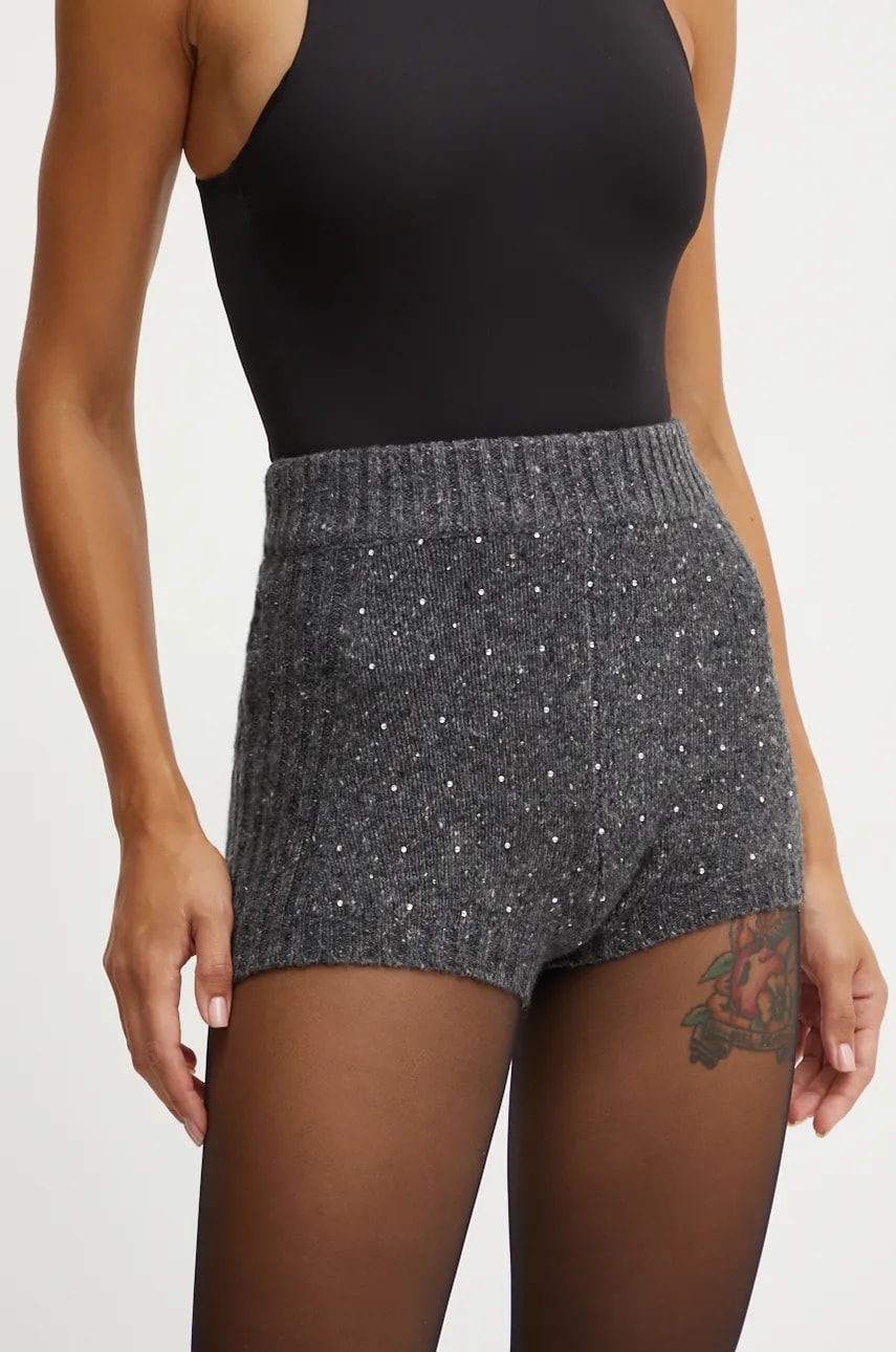 Levně Vlněné šortky Pinko šedá barva, s aplikací, high waist, 103967 A232