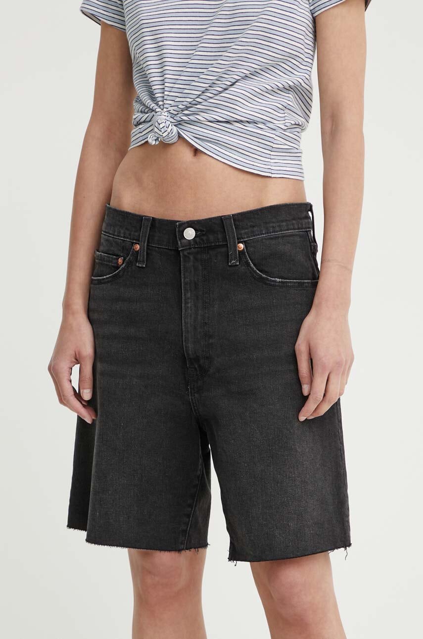 Levi's pantaloni scurti jeans BERMUDA SHORT femei, culoarea negru, neted, high waist, A8720 Levi's pantaloni scurti jeans BERMUDA SHORT femei, culoarea negru, neted, high waist, A8720