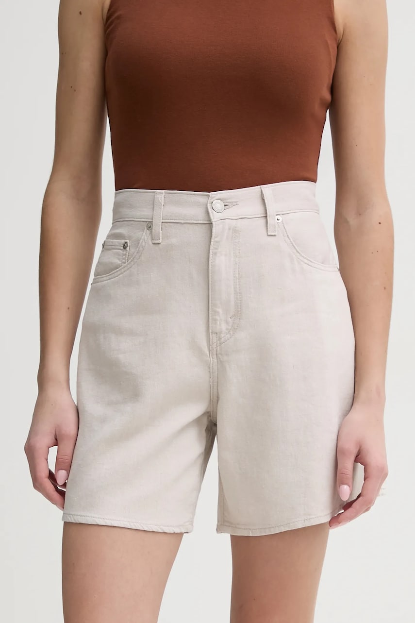 Levi's pantaloni scurti jeans HIGH BAGGY SHORT femei, culoarea bej, neted, high waist, A9311 Levi's pantaloni scurti jeans HIGH BAGGY SHORT femei, culoarea bej, neted, high waist, A9311