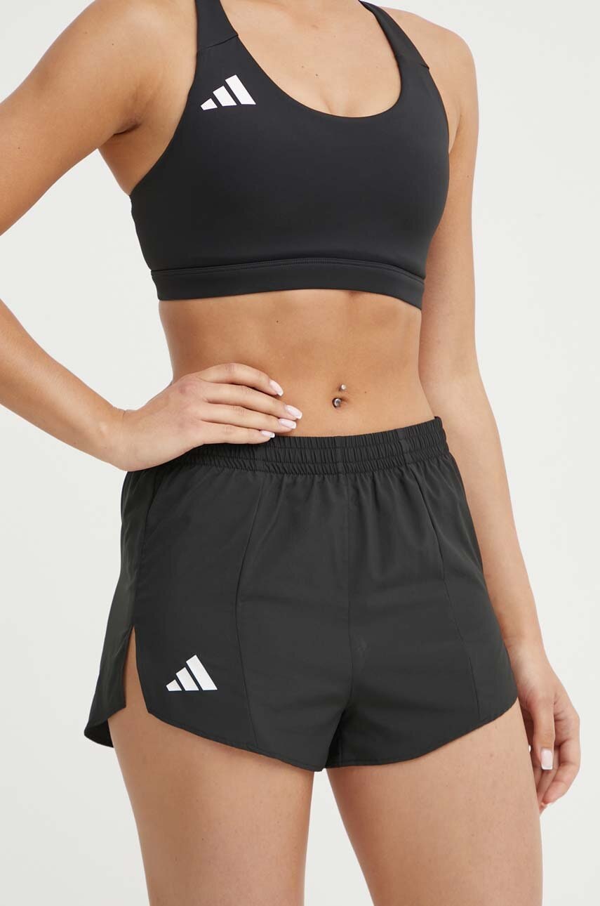adidas Performance pantaloni scurți de alergare Adizero Essentials culoarea negru, neted, high waist, IN8707 adidas Performance pantaloni scurți de alergare Adizero Essentials culoarea negru, neted, high waist, IN8707