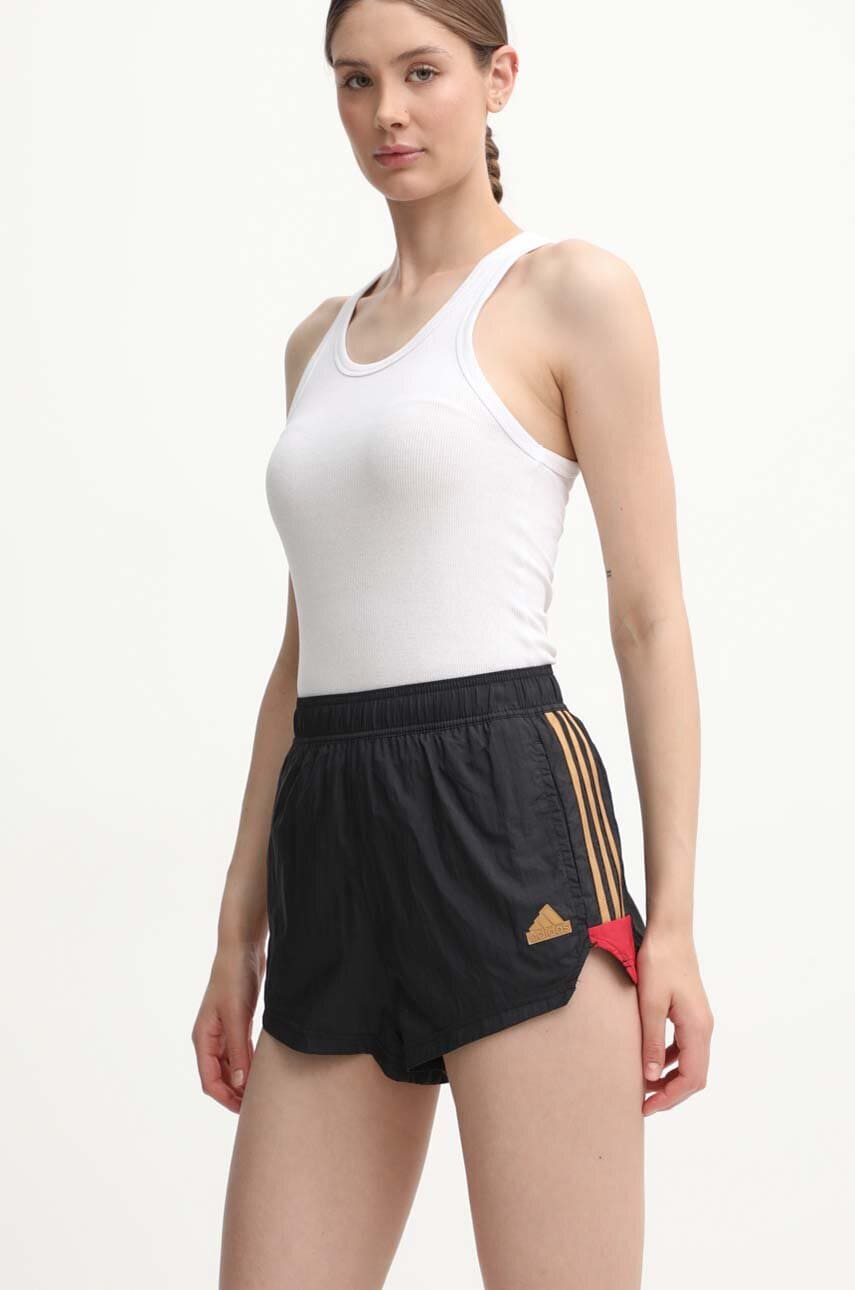 adidas pantaloni scurti Tiro femei, culoarea negru, cu imprimeu, high waist, IW6801 adidas pantaloni scurti Tiro femei, culoarea negru, cu imprimeu, high waist, IW6801