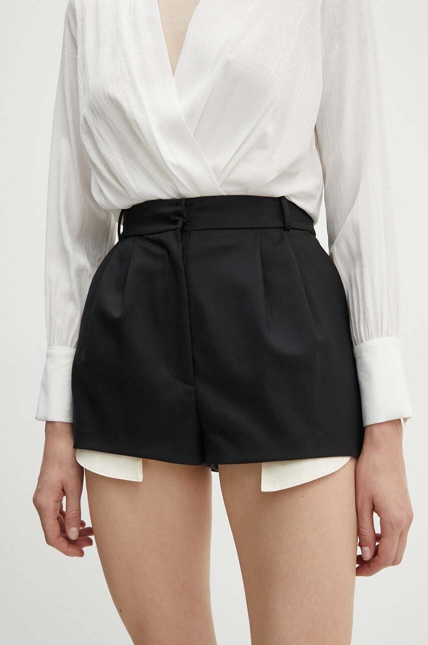 Elisabetta Franchi pantaloni scurti din lana culoarea negru, neted, high waist, SH00646E2
