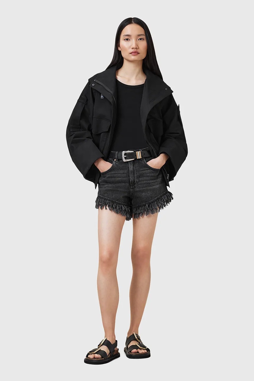 AllSaints pantaloni scurți  din bumbac ASTRID FRAY culoarea negru, uni, high waist, W036EA