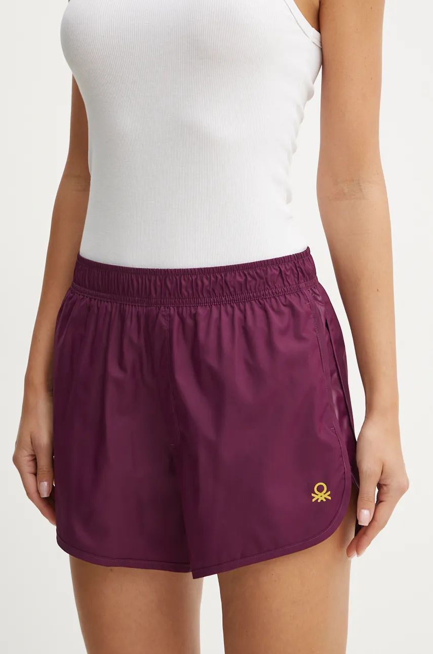 United Colors of Benetton pantaloni scurti femei, culoarea violet, neted, high waist, 4TQM3900A