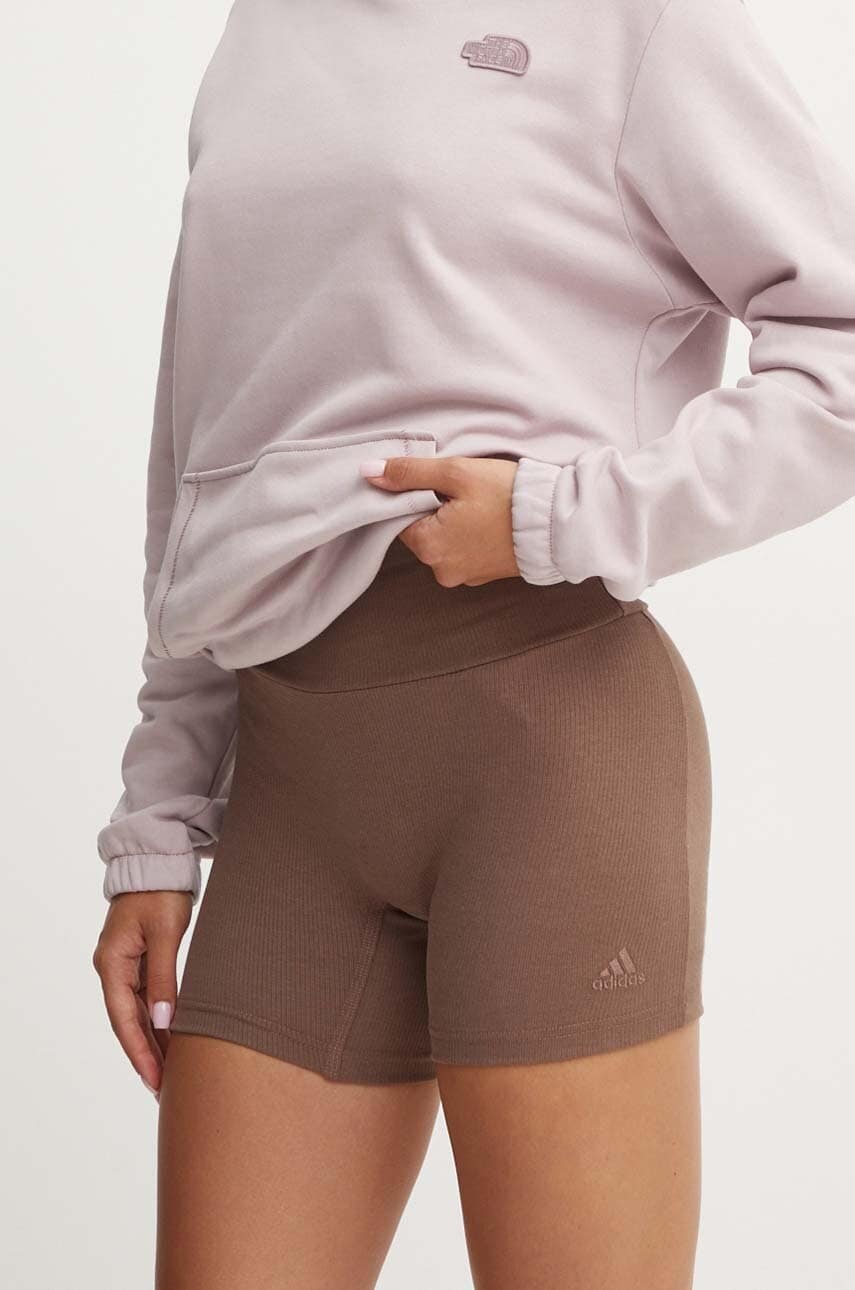 adidas pantaloni scurti All SZN femei, culoarea maro, neted, high waist, IY6742 adidas pantaloni scurti All SZN femei, culoarea maro, neted, high waist, IY6742