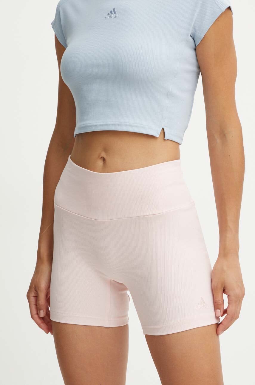 adidas pantaloni scurti All SZN femei, culoarea roz, neted, high waist, IY6743