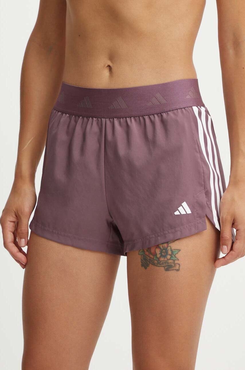 adidas Performance pantaloni scurți de antrenament Hyperglam culoarea violet, cu imprimeu, high waist, IX3220