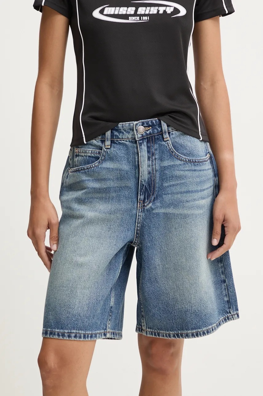 Miss Sixty pantaloni scurti jeans femei, neted, high waist, 6L3JJ4630000