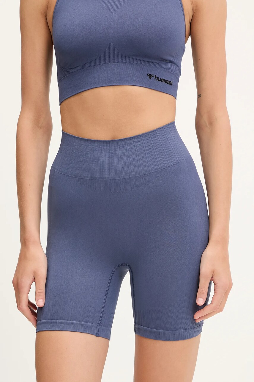 Hummel pantaloni scurți de antrenament Define culoarea violet, uni, high waist, 224138