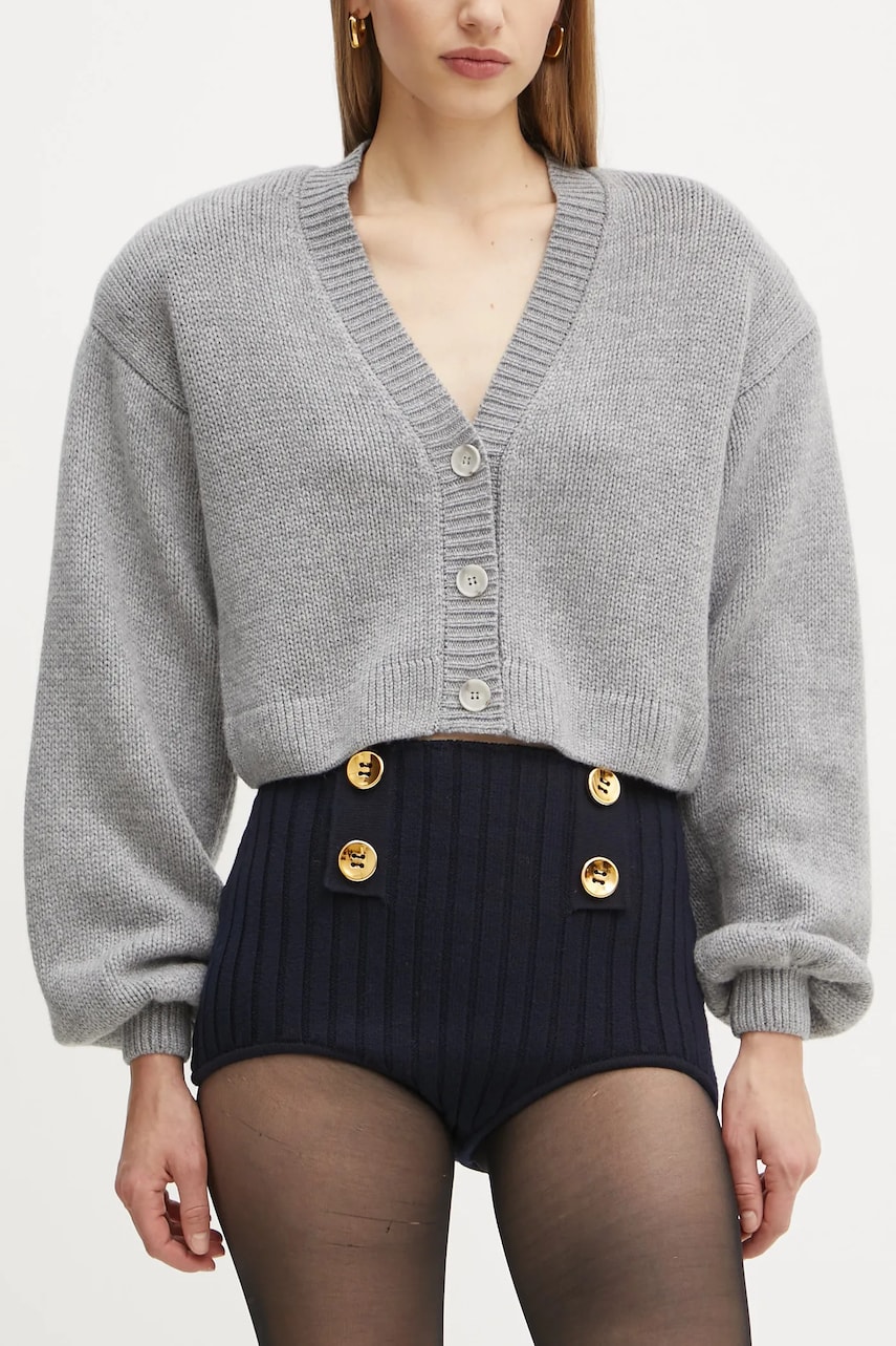 Luisa Spagnoli pantaloni scurți din lână culoarea bleumarin, uni, high waist, 58546 Luisa Spagnoli pantaloni scurți din lână culoarea bleumarin, uni, high waist, 58546