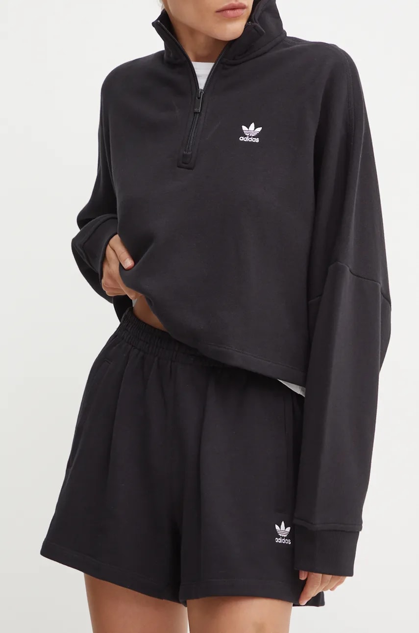 adidas Originals pantaloni scurți din bumbac Essential culoarea negru, uni, high waist, IY7343 adidas Originals pantaloni scurți din bumbac Essential culoarea negru, uni, high waist, IY7343