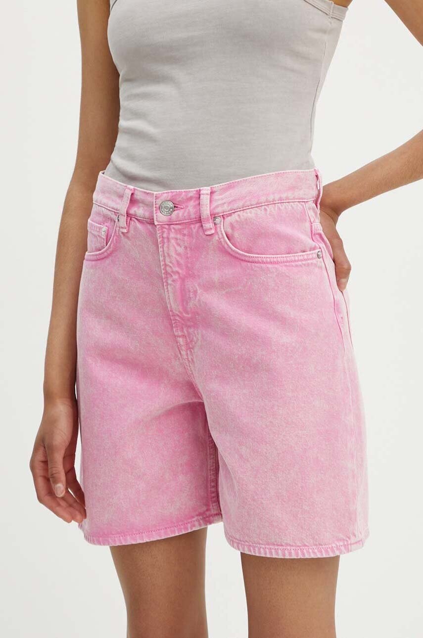 Samsoe Samsoe pantaloni scurti jeans femei, culoarea violet, neted, high waist