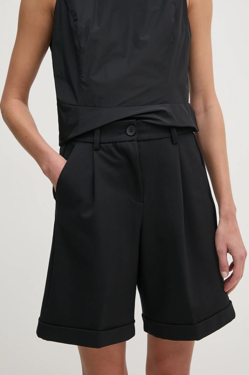 United Colors of Benetton pantaloni scurti femei, culoarea negru, neted, high waist, 4T9AD901R