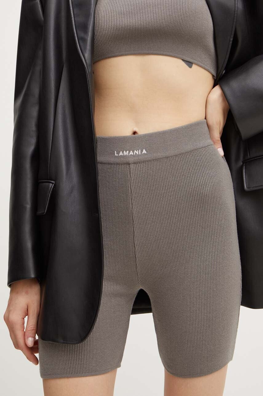 La Mania pantaloni scurti femei, culoarea gri, neted, high waist, ENDING
