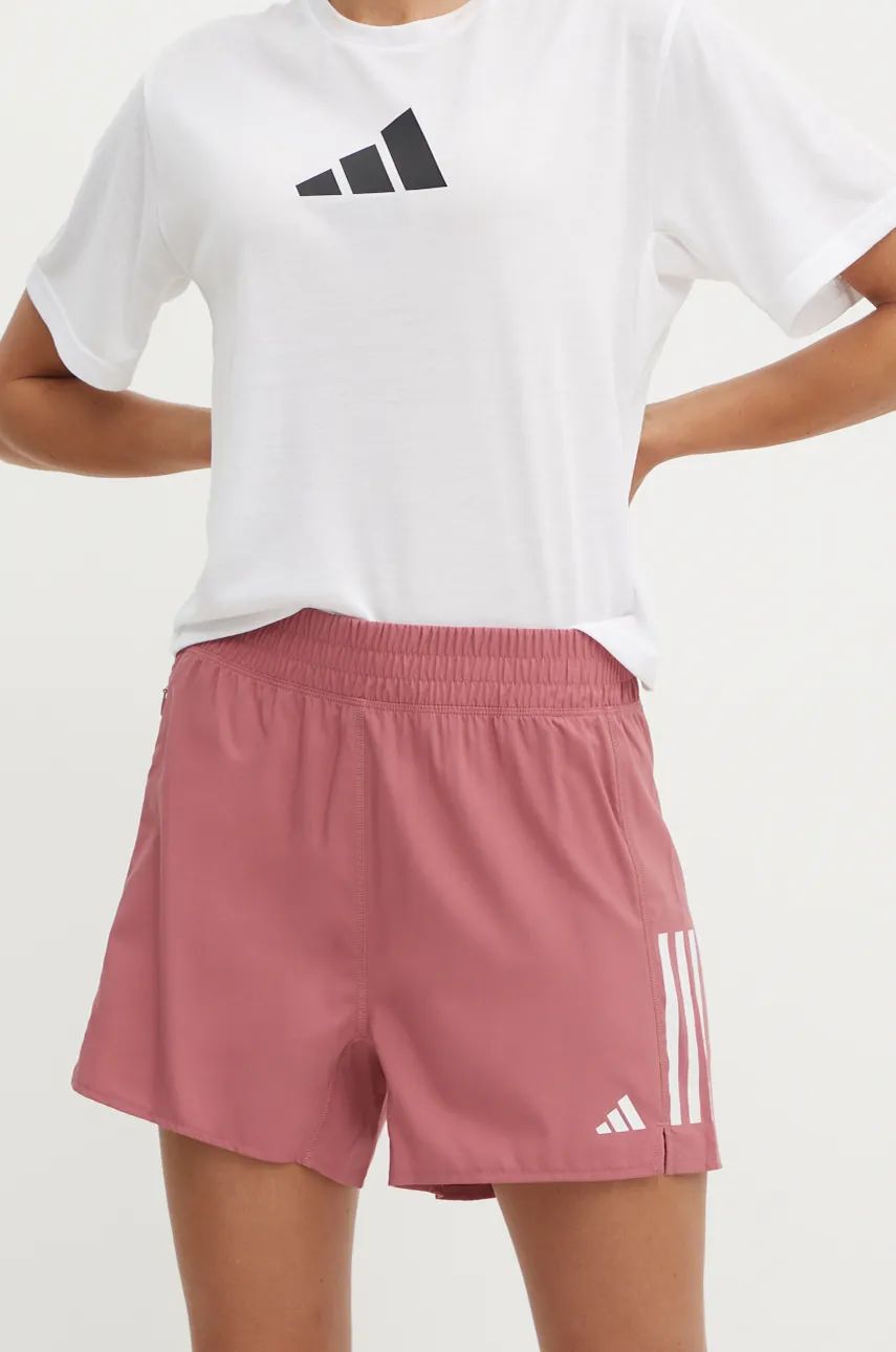 adidas Performance pantaloni scurți de alergare Own The Run Base culoarea roz, cu imprimeu, medium waist, IY1104