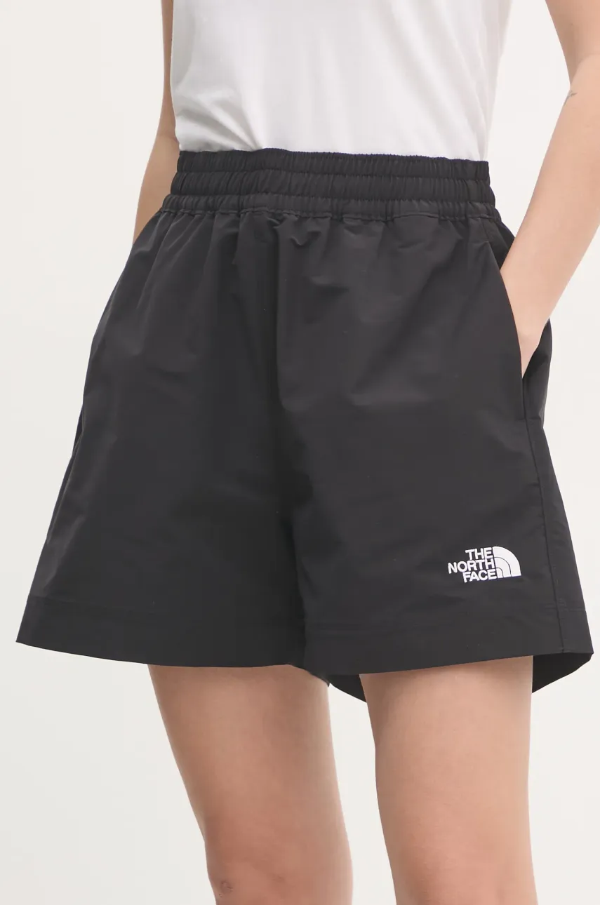 The North Face pantaloni scurti sport TNF Easy Wind femei, culoarea negru, neted, high waist, NF0A8712JK31