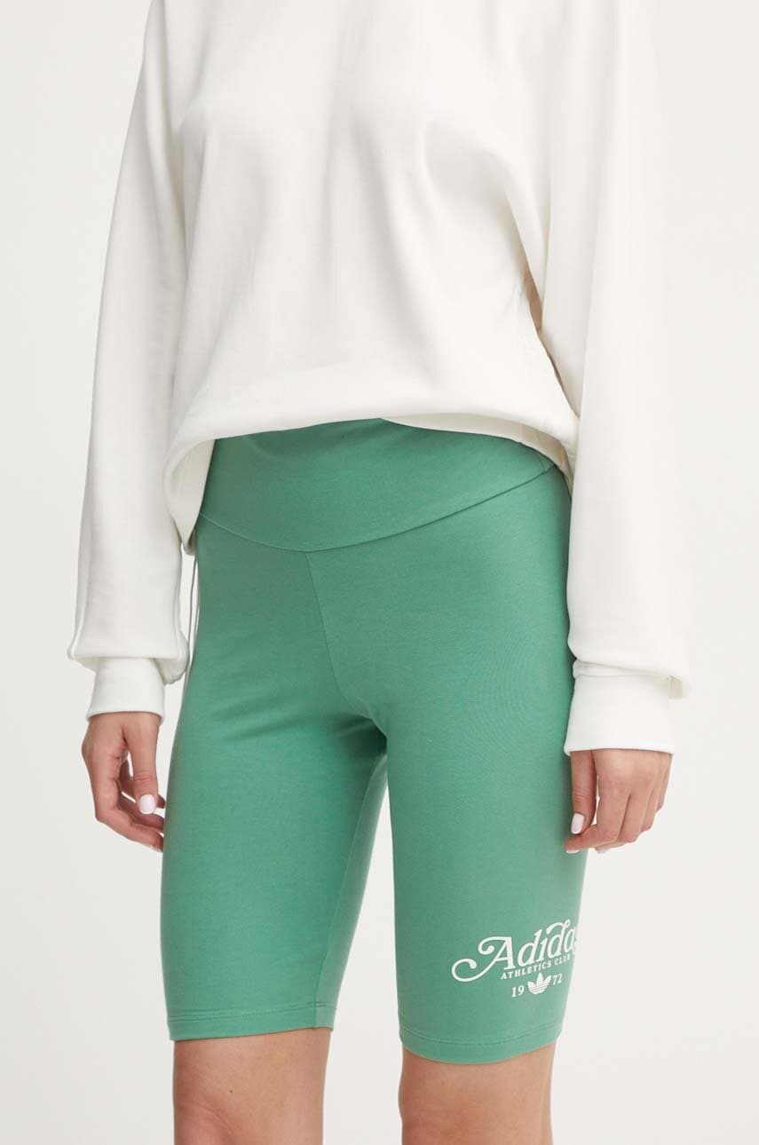 adidas Originals pantaloni scurti femei, culoarea verde, cu imprimeu, high waist, IX3534 adidas Originals pantaloni scurti femei, culoarea verde, cu imprimeu, high waist, IX3534