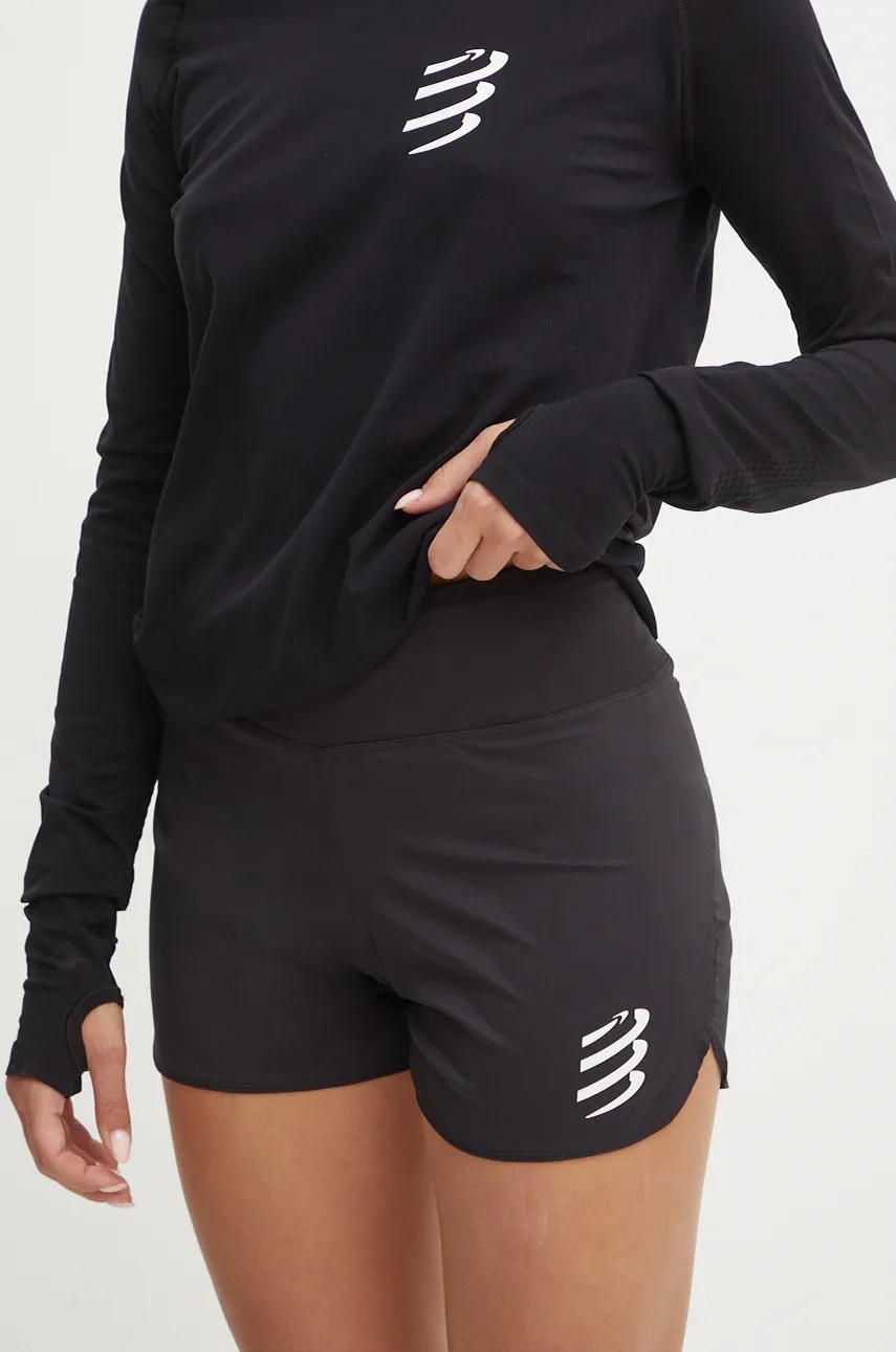Compressport pantaloni scurți de alergare Performance culoarea negru, cu imprimeu, medium waist, ASHW4069 Compressport pantaloni scurți de alergare Performance culoarea negru, cu imprimeu, medium waist, ASHW4069