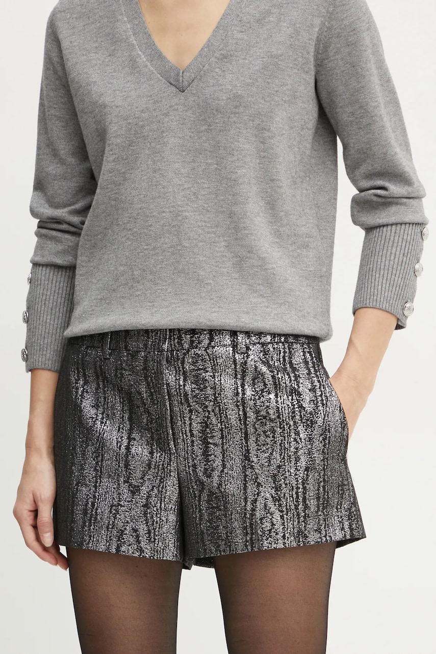 MICHAEL Michael Kors pantaloni scurti femei, culoarea argintiu, modelator, high waist, MF430QJF12 MICHAEL Michael Kors pantaloni scurti femei, culoarea argintiu, modelator, high waist, MF430QJF12