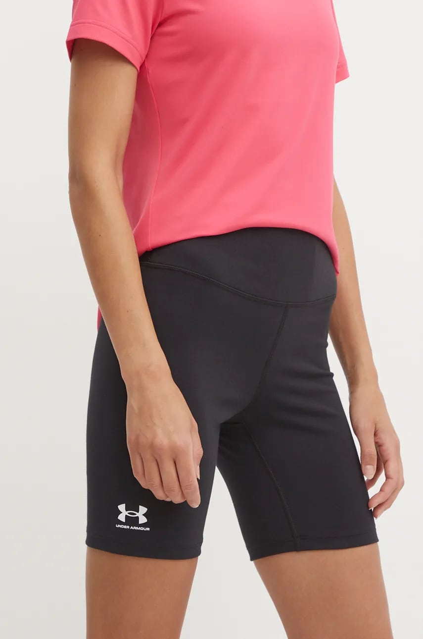 Under Armour pantaloni scurți de antrenament Rival culoarea negru, neted, high waist, 1386703 Under Armour pantaloni scurți de antrenament Rival culoarea negru, neted, high waist, 1386703