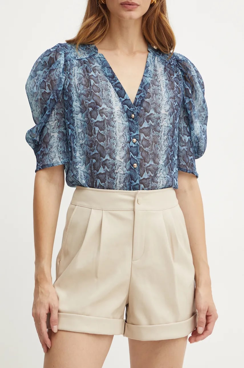 Morgan pantaloni scurti SHILOM femei, culoarea bej, neted, high waist, SHILOM Morgan pantaloni scurti SHILOM femei, culoarea bej, neted, high waist, SHILOM