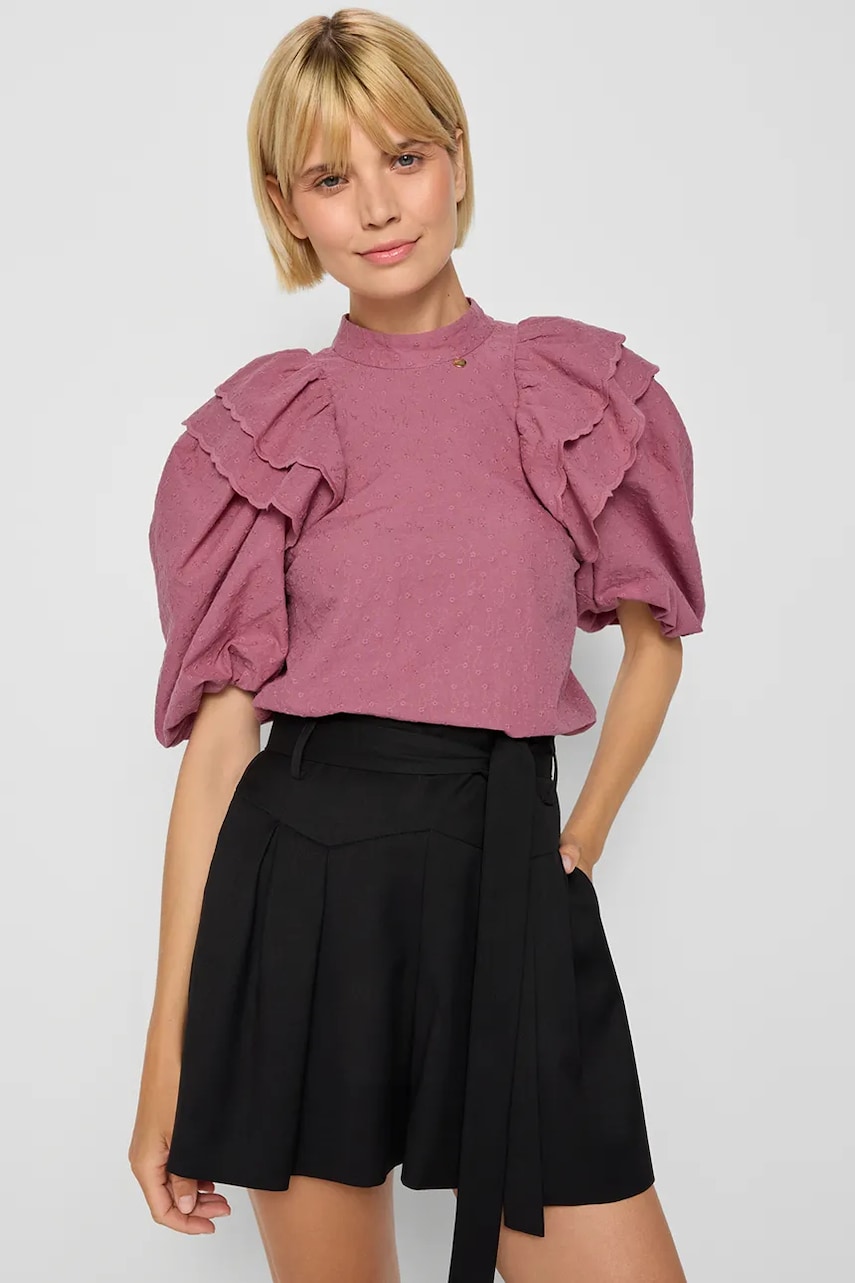 Bizuu pantaloni scurti KANDYS femei, culoarea negru, neted, high waist, KANDYS CZARNY