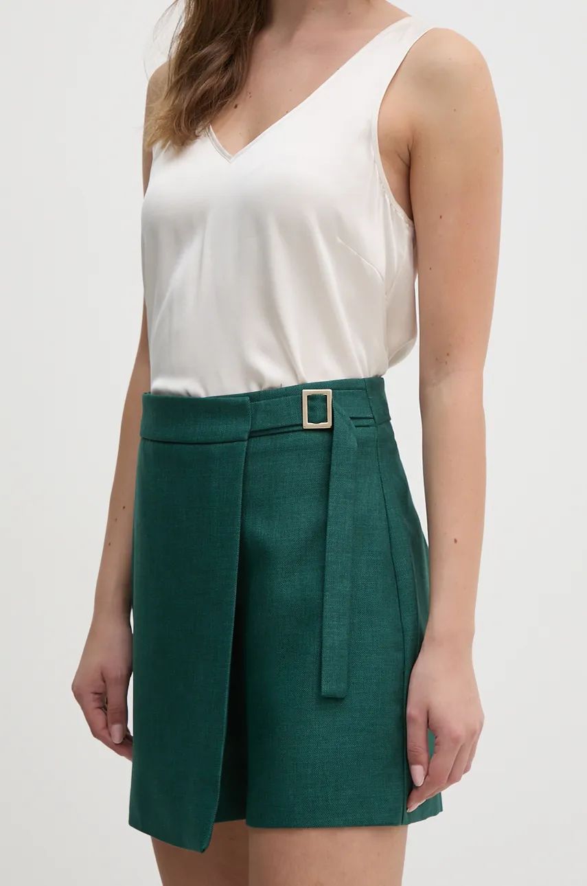 Artigli fustă pantaloni culoarea verde, neted, high waist, ACSH000394