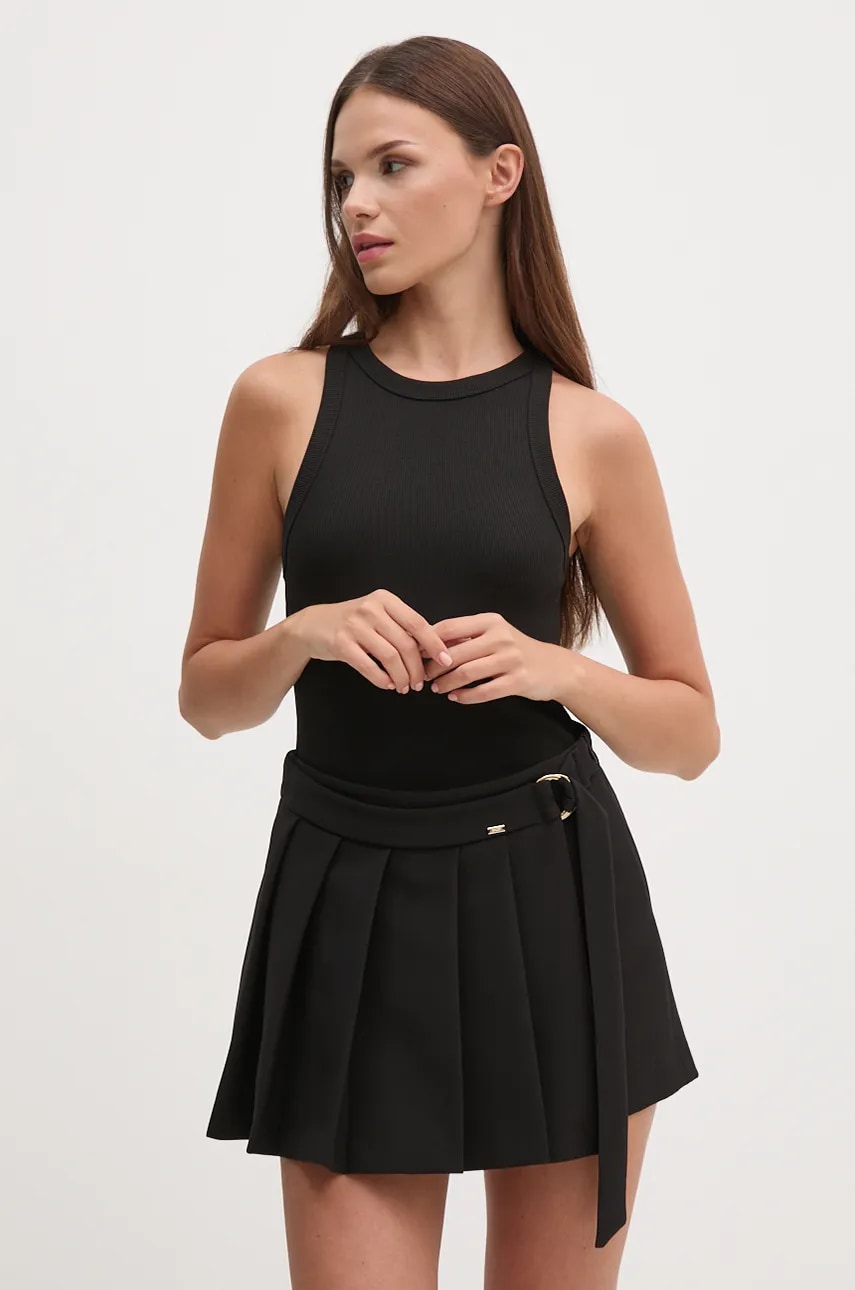 Gaudi pantaloni scurti femei, culoarea negru, neted, high waist, 421FD25008 Gaudi pantaloni scurti femei, culoarea negru, neted, high waist, 421FD25008