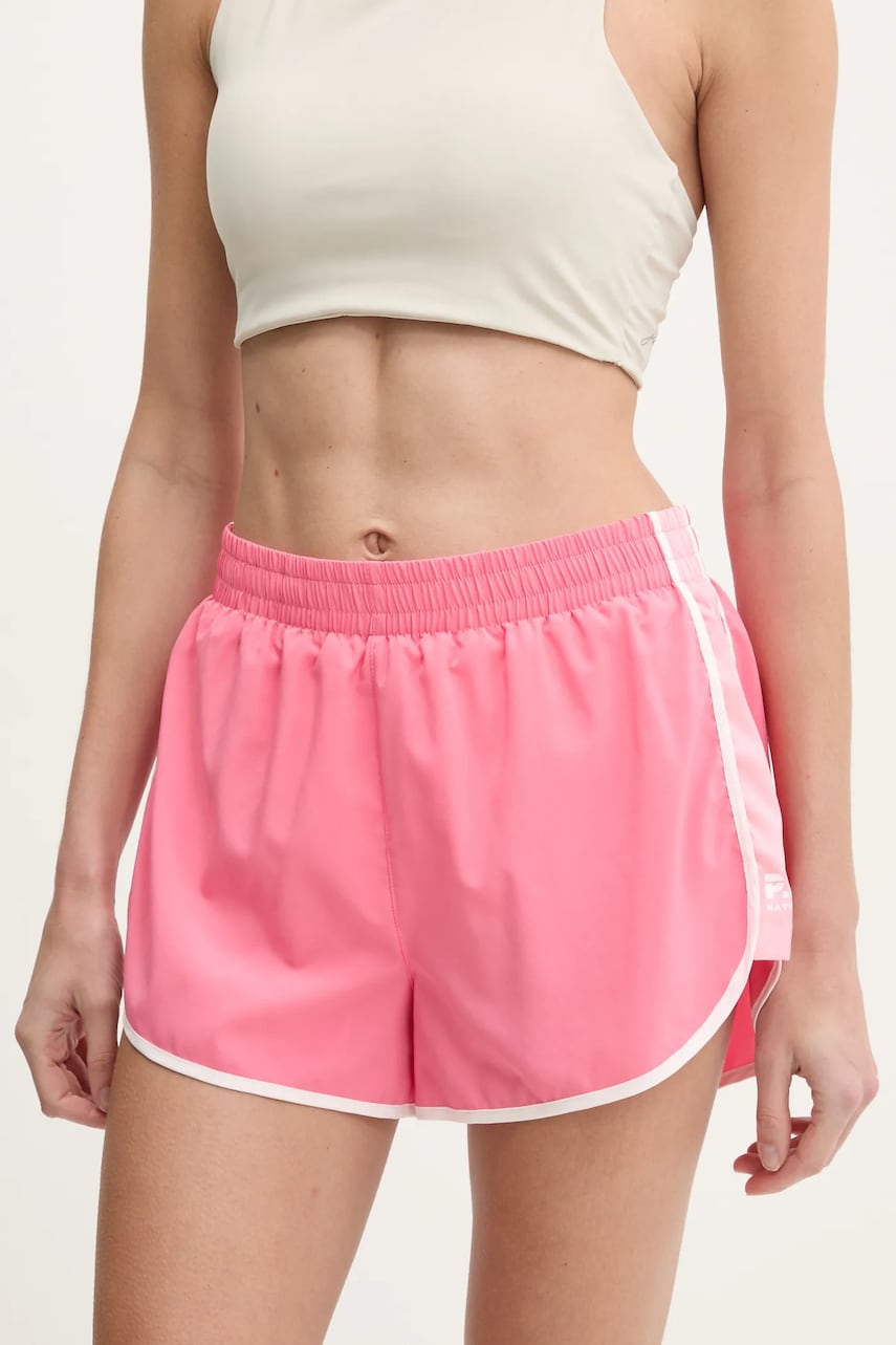 P.E Nation pantaloni scurți de antrenament Preset culoarea roz, cu imprimeu, high waist, 243S252