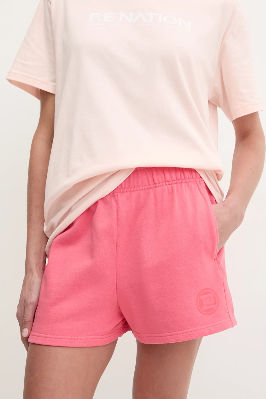 P.E Nation pantaloni scurti din bumbac Reverie culoarea roz, neted, high waist, 244S279 P.E Nation pantaloni scurti din bumbac Reverie culoarea roz, neted, high waist, 244S279
