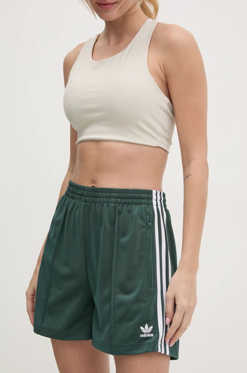 adidas Originals pantaloni scurti Firebird femei, culoarea verde, modelator, high waist, IY7210