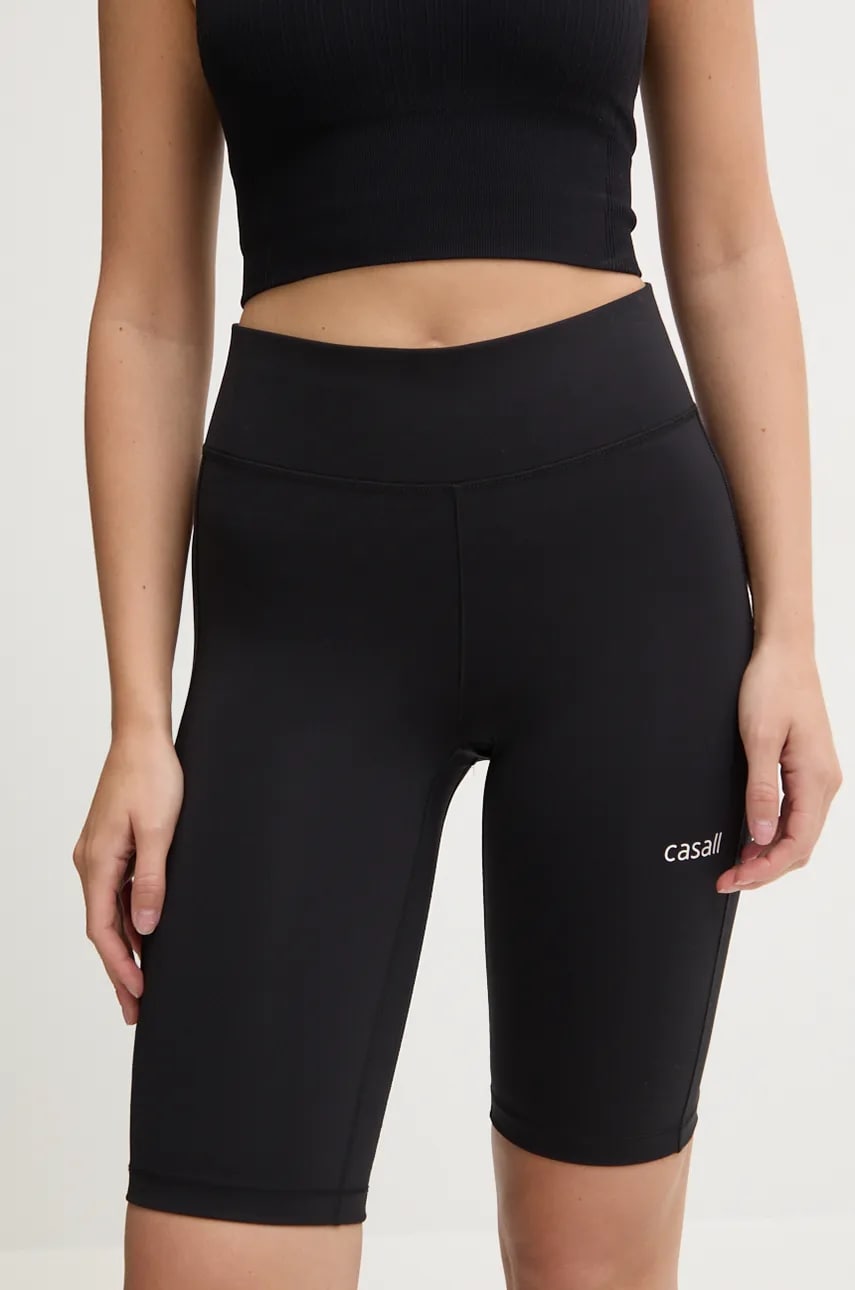 Casall pantaloni scurți de yoga Essential culoarea negru, neted, high waist, 24943 Casall pantaloni scurți de yoga Essential culoarea negru, neted, high waist, 24943