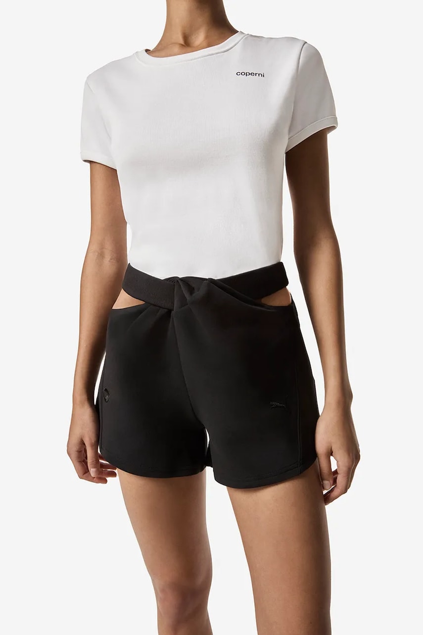 Coperni pantaloni scurti Puma x Coperni femei, culoarea negru, neted, high waist, 626689 Coperni pantaloni scurti Puma x Coperni femei, culoarea negru, neted, high waist, 626689