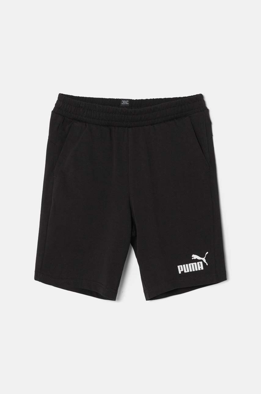 Puma pantaloni scurți din bumbac pentru copii ESS Jersey Shorts culoarea negru, cu imprimeu, talie reglabila, 586971