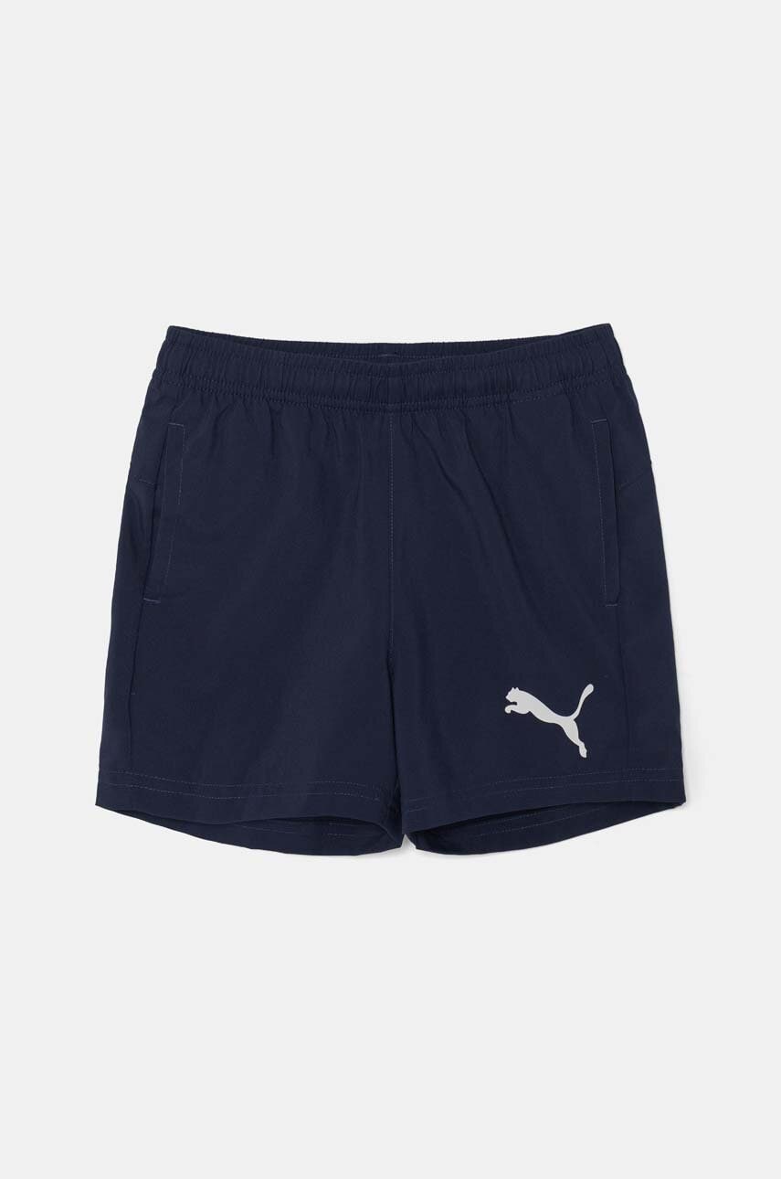 Puma pantaloni scurti copii ACTIVE Woven Shorts culoarea albastru marin, cu imprimeu, talie reglabila, 586981 Puma pantaloni scurti copii ACTIVE Woven Shorts culoarea albastru marin, cu imprimeu, talie reglabila, 586981