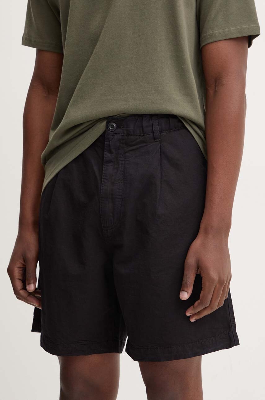 Samsoe Samsoe pantaloni scurți din amestec de in SAHAMMEL culoarea negru, M24200051