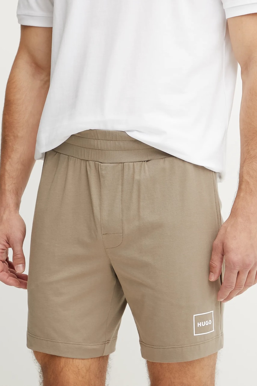 HUGO pantaloni scurti de pijama barbati, culoarea maro, neted, 50525247