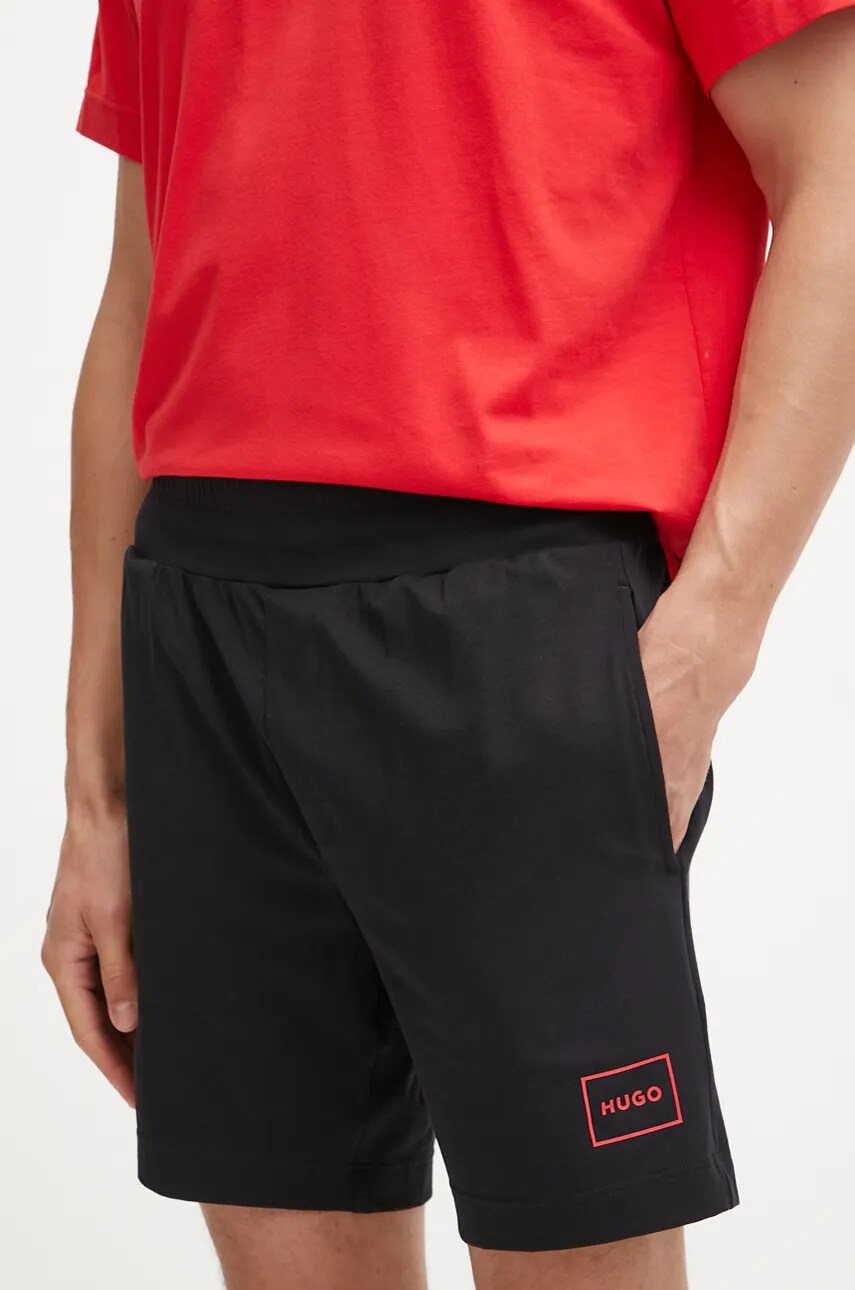 HUGO pantaloni scurti de pijama barbati, culoarea negru, neted, 50525247