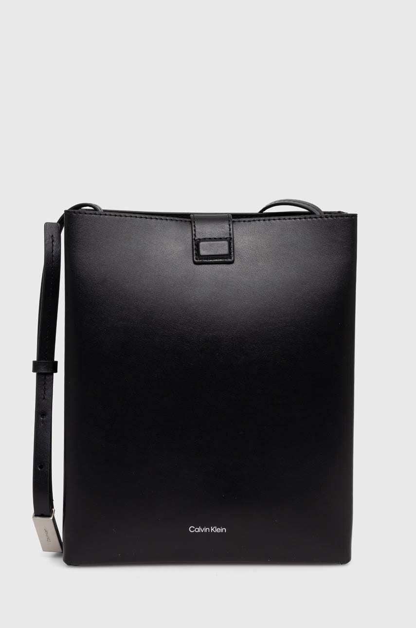 Kožená kabelka Calvin Klein černá barva, K60K612649
