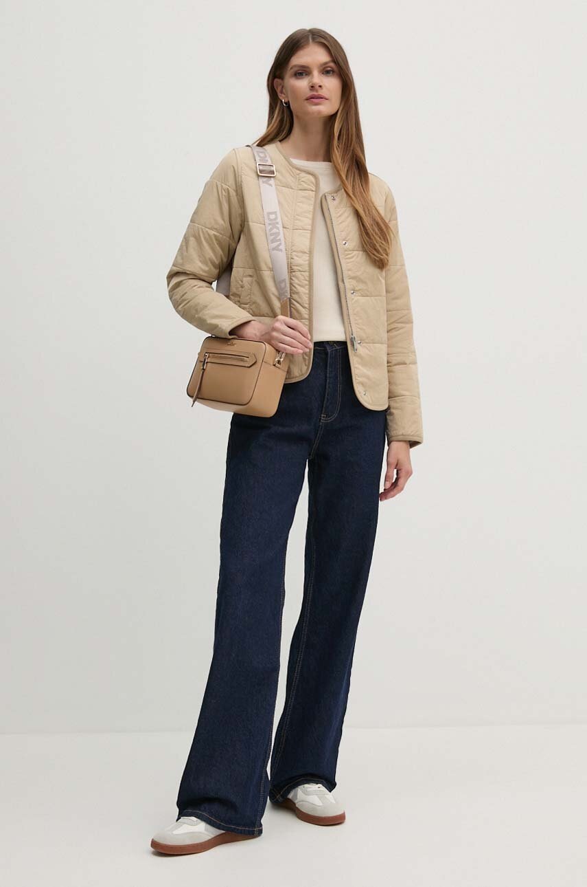 Δερμάτινη τσάντα Dkny χρώμα: μπεζ, R42E3E22 φωτογραφία