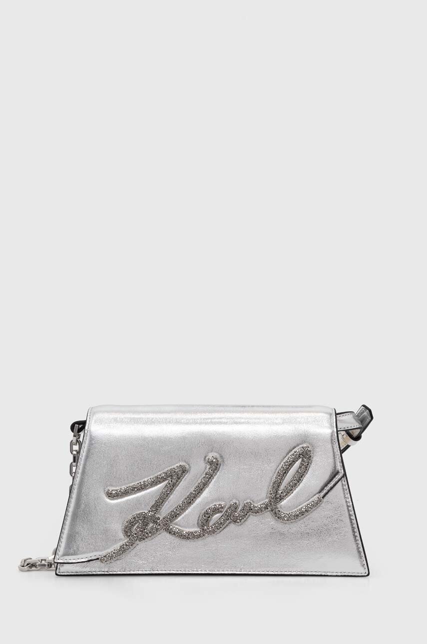 

Кожена чанта Karl Lagerfeld в сребристо 245W3077, Сребърен