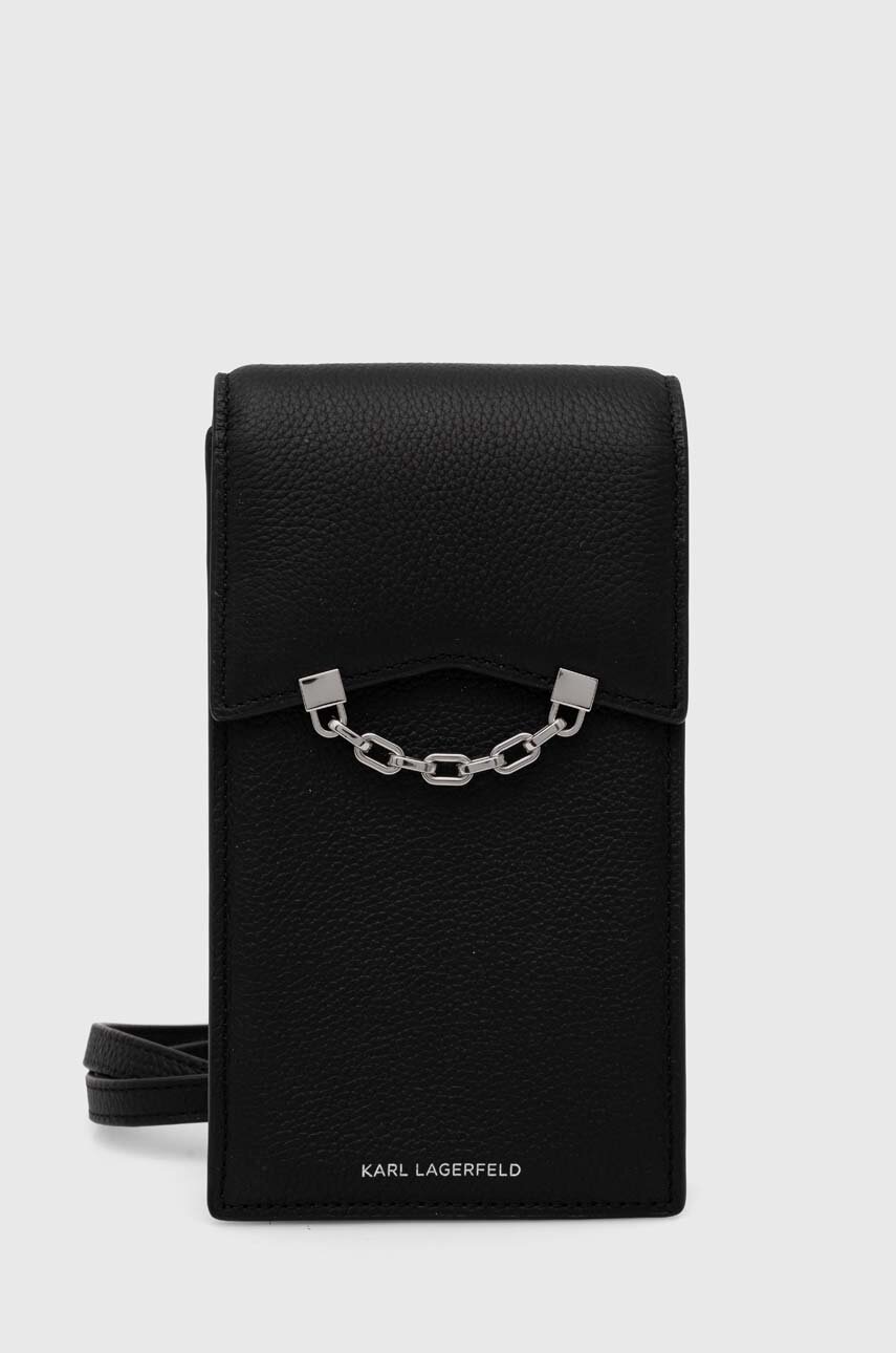 

Кожен калъф за телефон Karl Lagerfeld в черно 245W3211, Черен