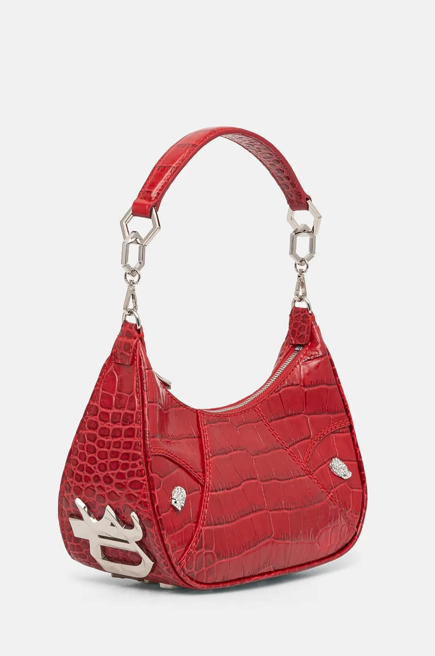 Кожаная сумочка Philipp Plein цвет красный AADA WBA2034 PLE009N Кожаная сумочка Philipp Plein цвет красный AADA WBA2034 PLE009N